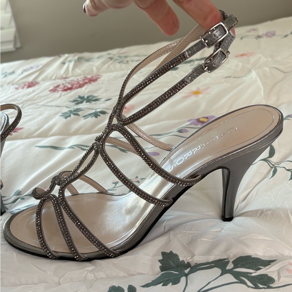 Caparros Pewter Rhinestone Strappy Heels
